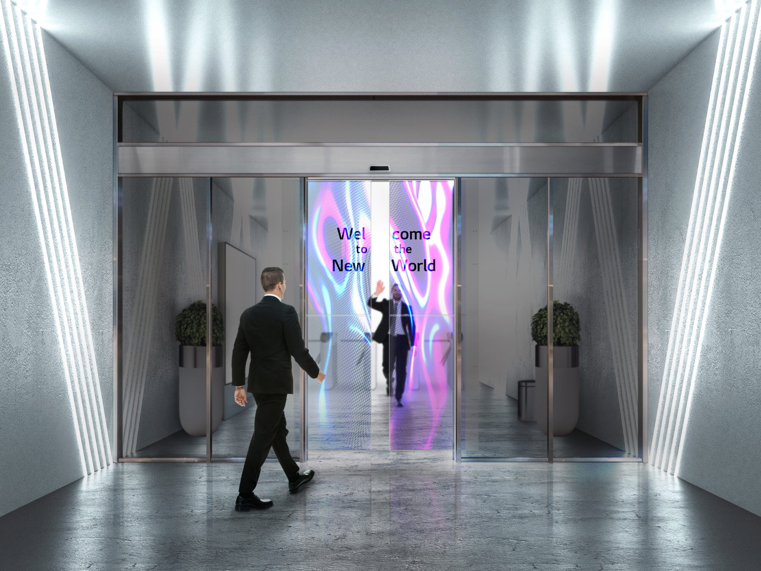 Modern illuminated hallway interior. 3D Rendering